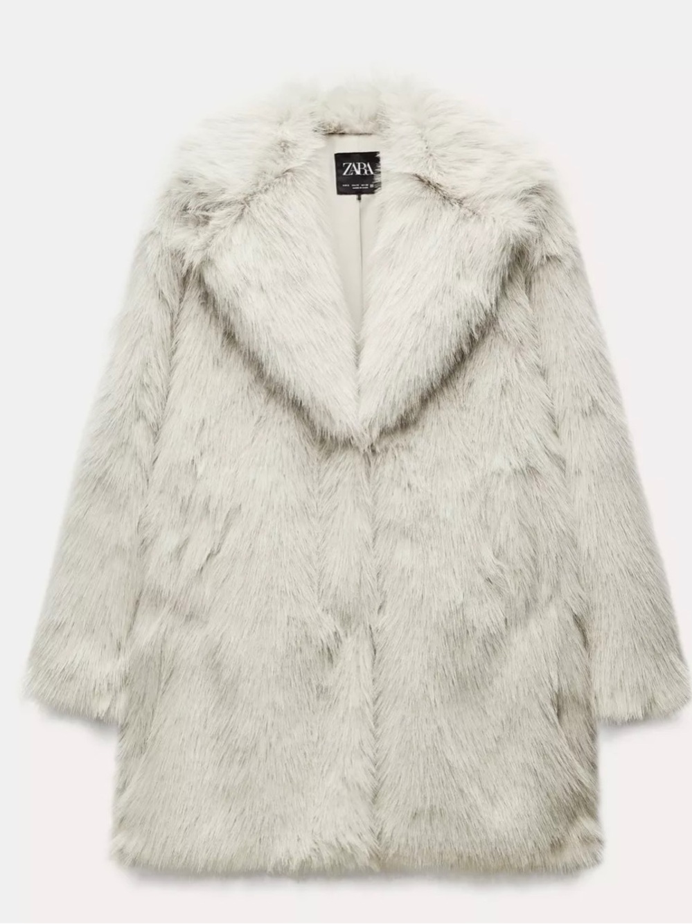 Zara Faux Fur Collard Coat in Ecru Cream Size- XS